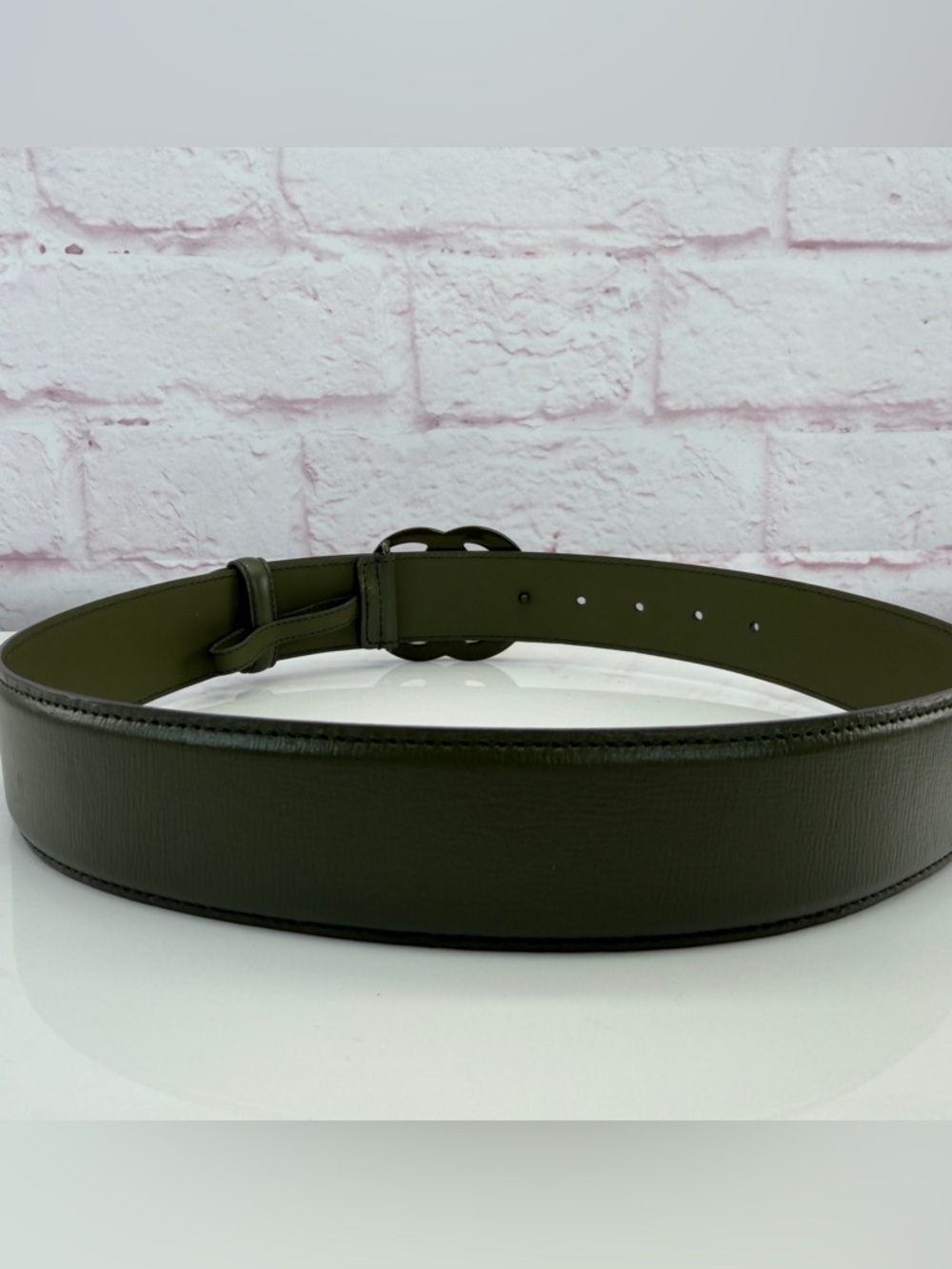 Authentic Gucci Monochrome Gg Wide Marmont Enamel Green Belt 75/30 400593 - Picture 3 of 8